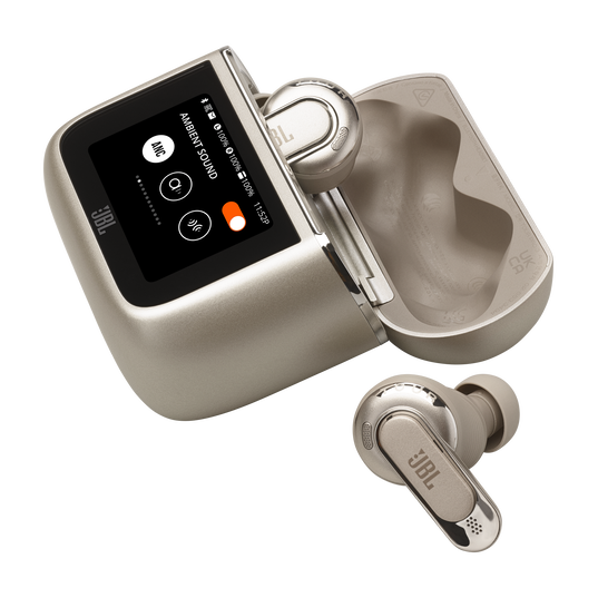 JBL Tour Pro 3 - Latte - True Wireless Noise Cancelling earbuds with Smart Charging Case&trade; - Detailshot 1